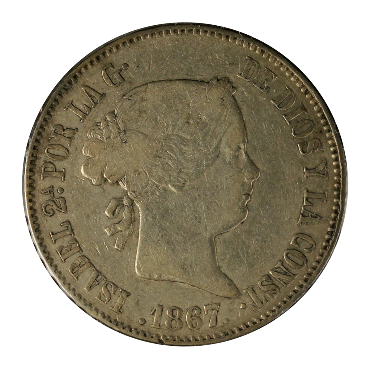 Spain 1867 Escudo VF-EF (VF30)