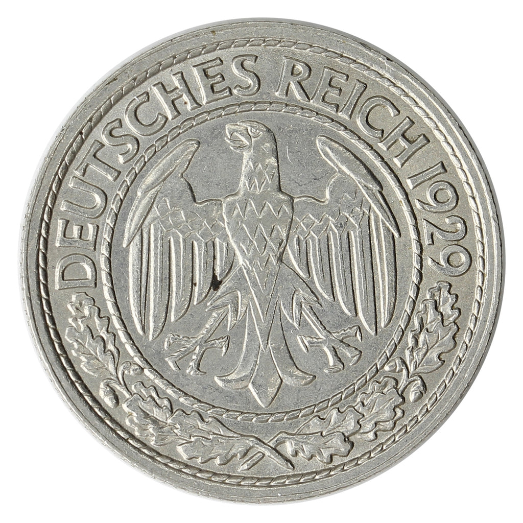 German Weimar Republic 1929F 50 Pfennig UNC+ (MS62) $