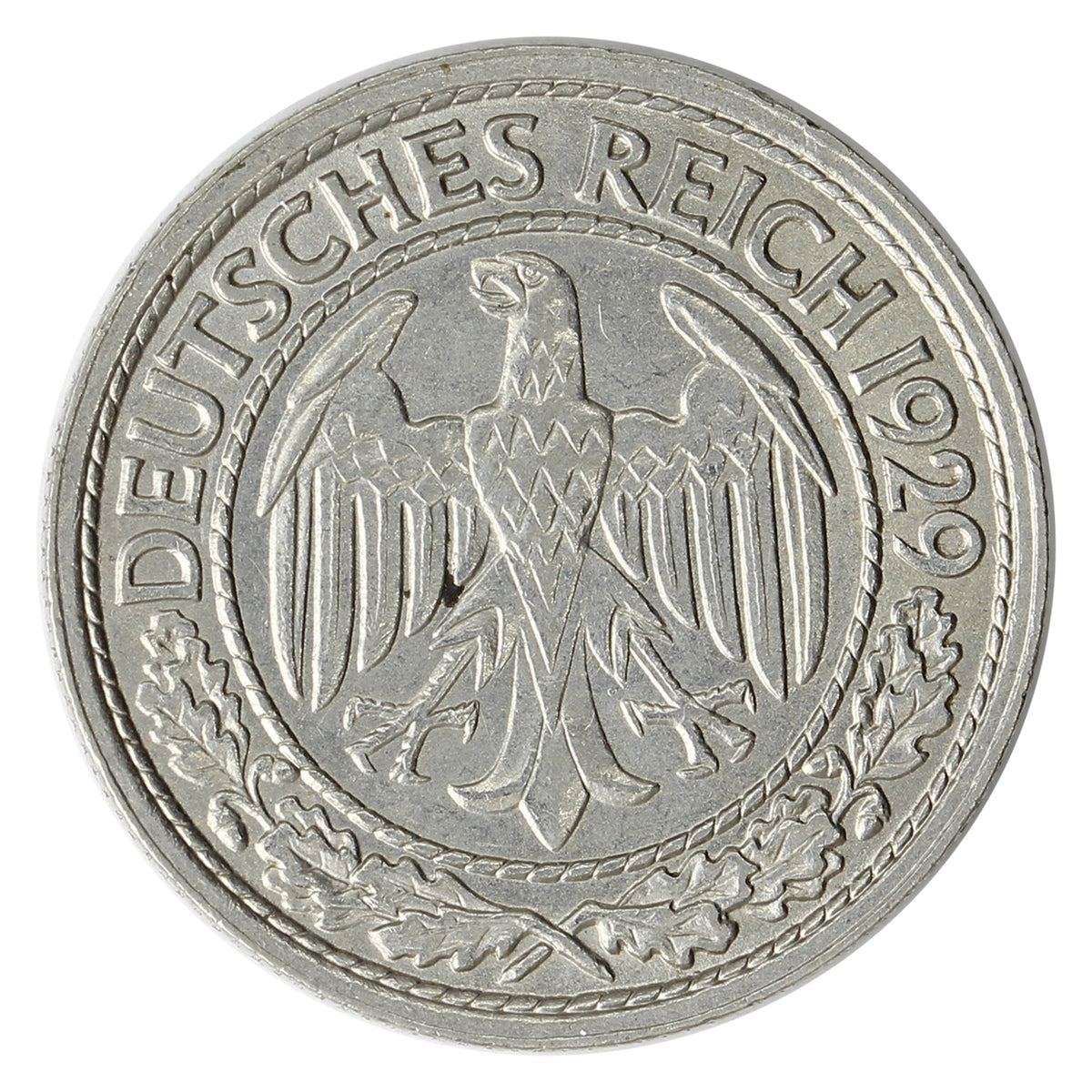 German Weimar Republic 1929F 50 Pfennig UNC+ (MS62) $