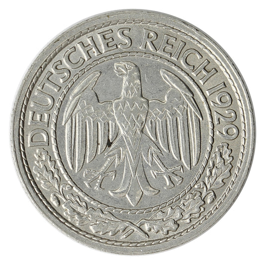 German Weimar Republic 1929F 50 Pfennig UNC+ (MS62) $