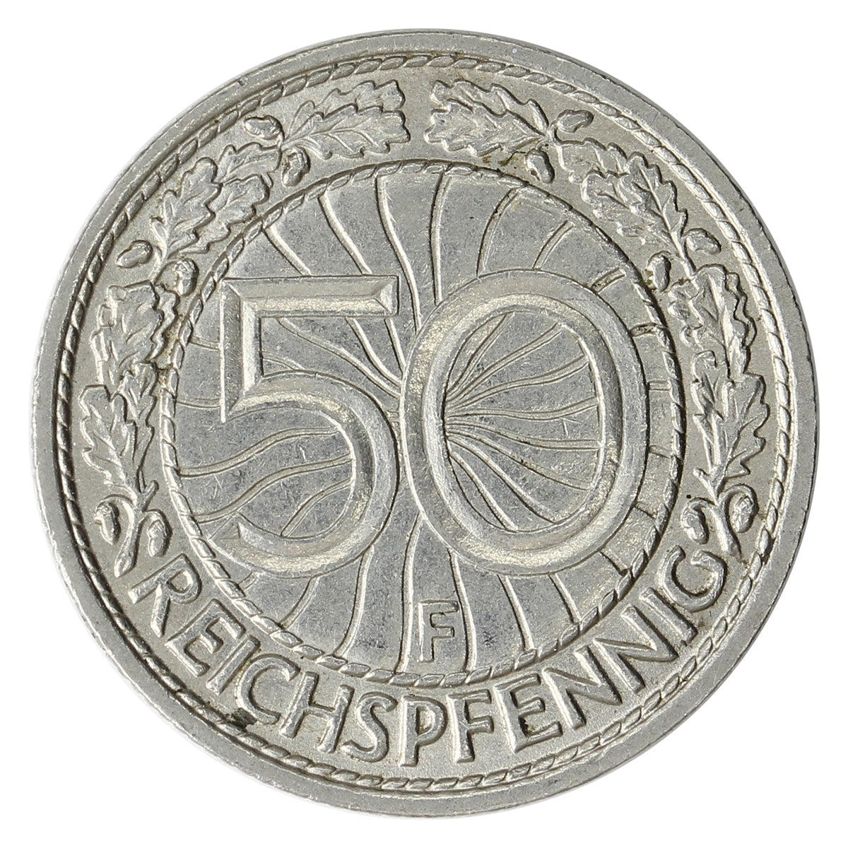 German Weimar Republic 1929F 50 Pfennig UNC+ (MS62) $