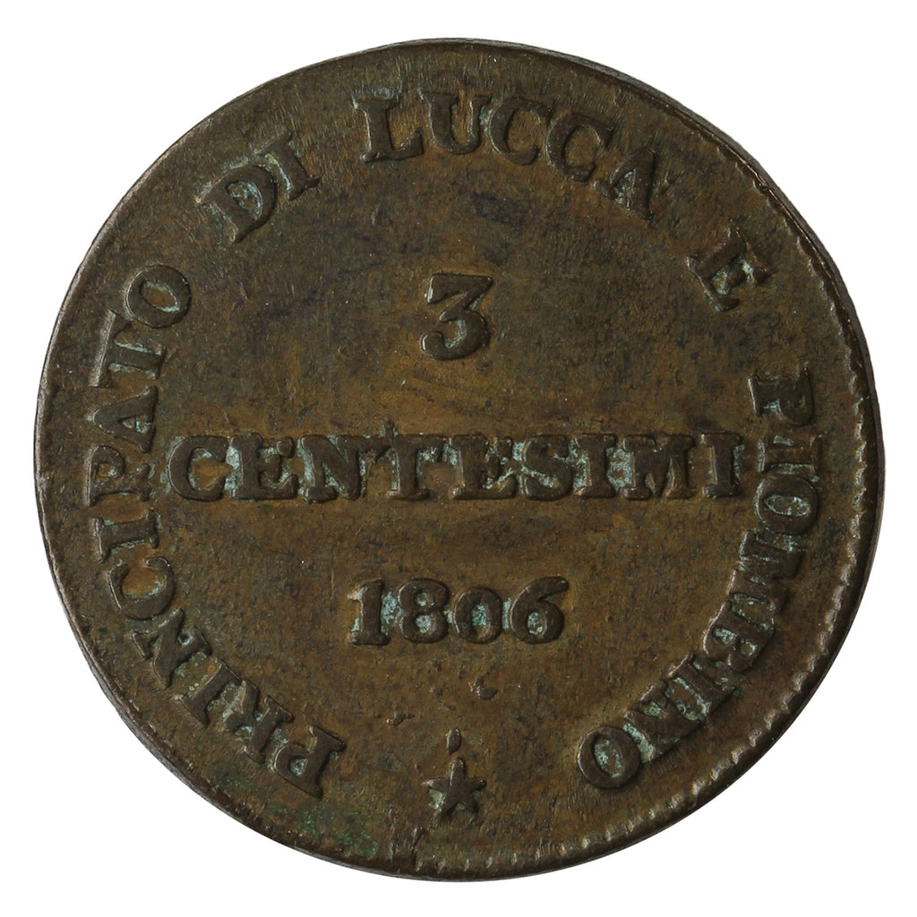Italian States 1806 Republic of Lucca 3 Centesimi VF-EF (VF-30) $