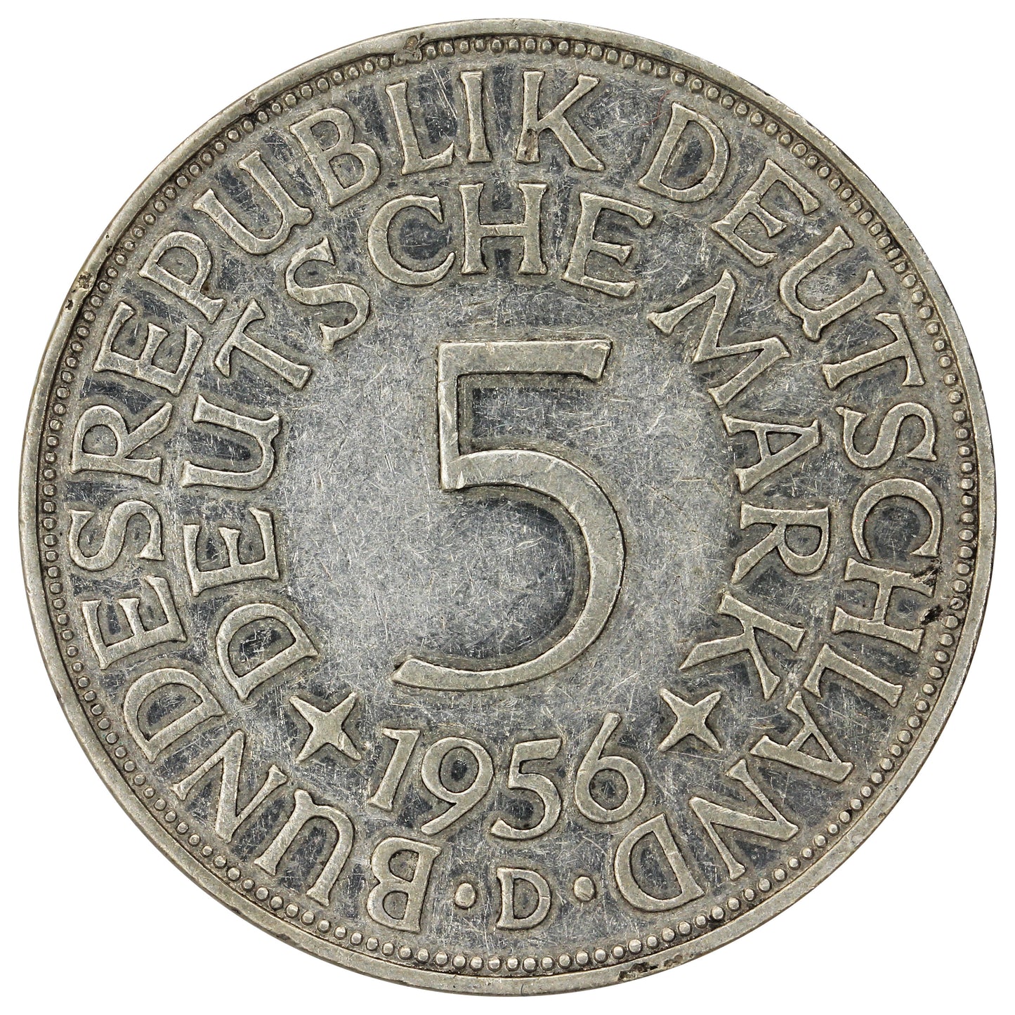 Germany 1956D 5 Marks VF-EF (VF30)