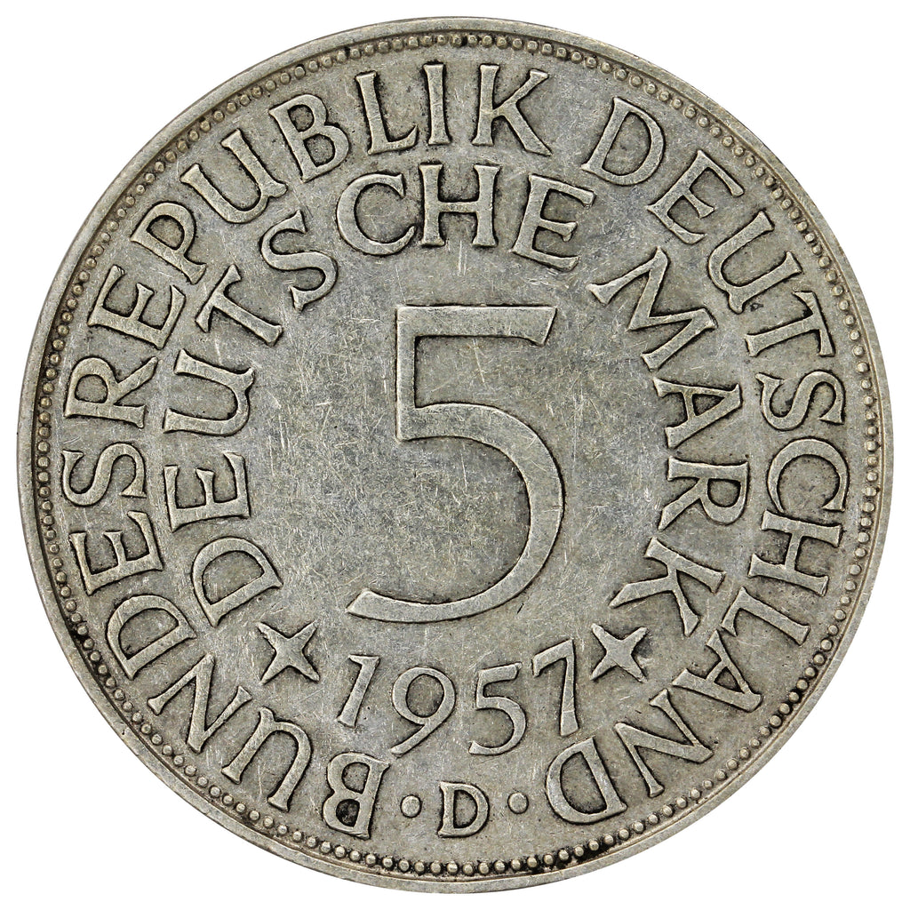 Germany 1957D 5 Marks Very Fine (VF20)