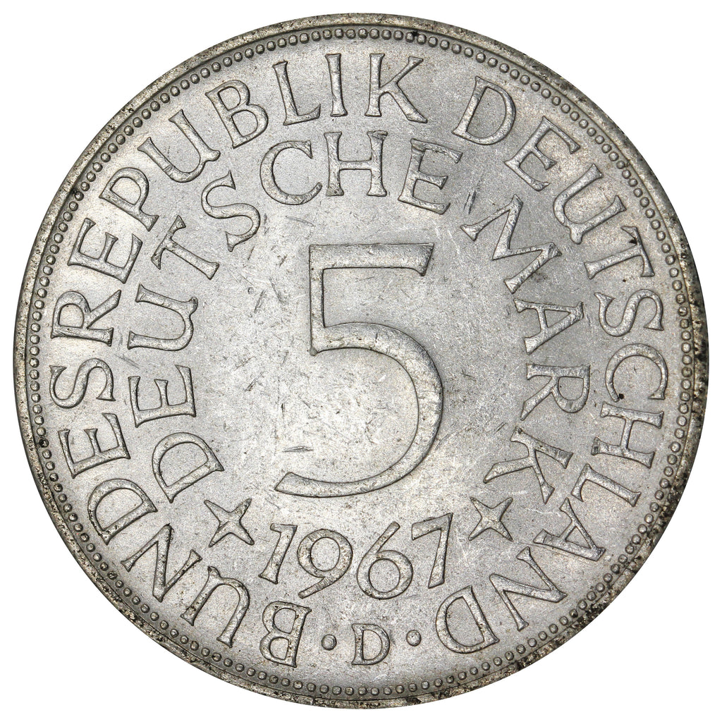 Germany 1967D 5 Marks Almost Uncirculated (AU50)