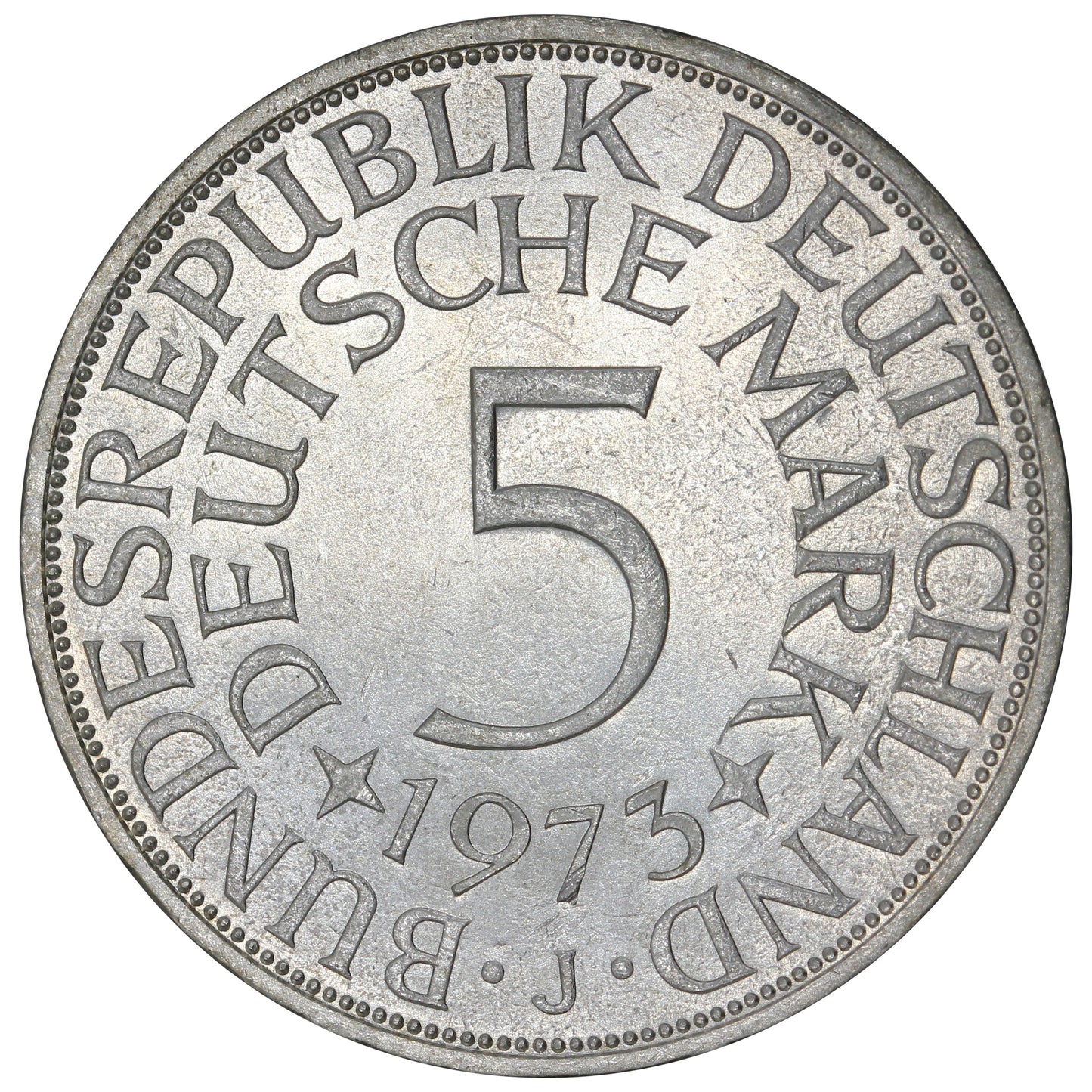 Germany 1973J 5 Marks Brilliant Uncirculated (MS63)