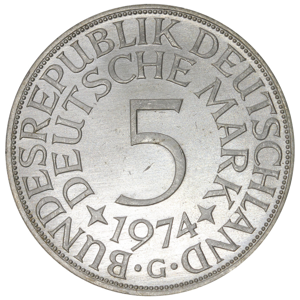 Germany 1974G 5 Marks Brilliant Uncirculated (MS63)