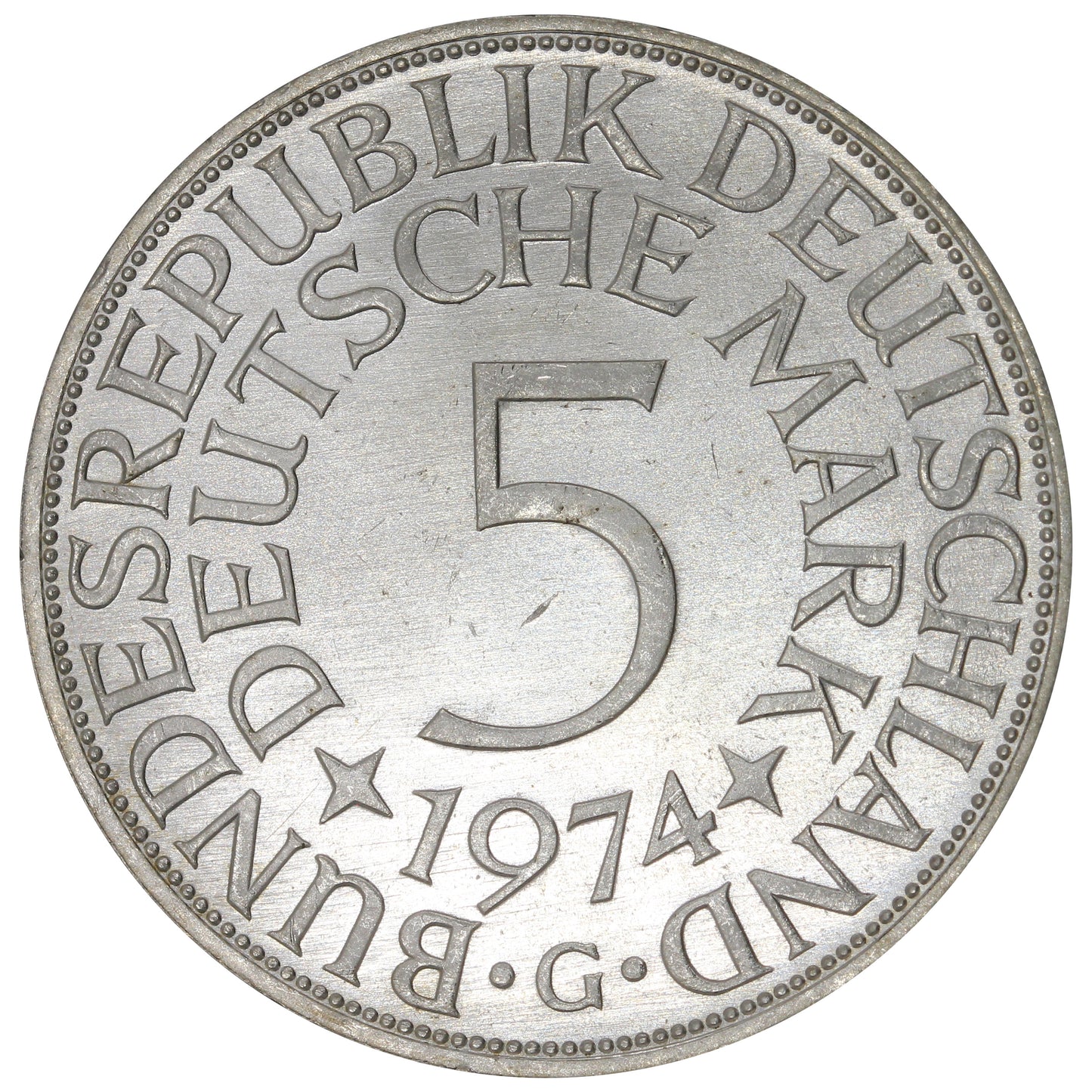 Germany 1974G 5 Marks Brilliant Uncirculated (MS63)
