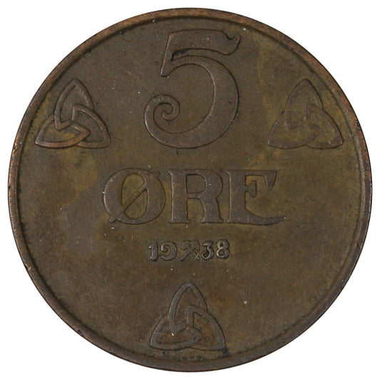 Norway 1938 5 Ore Extra Fine (EF-40)