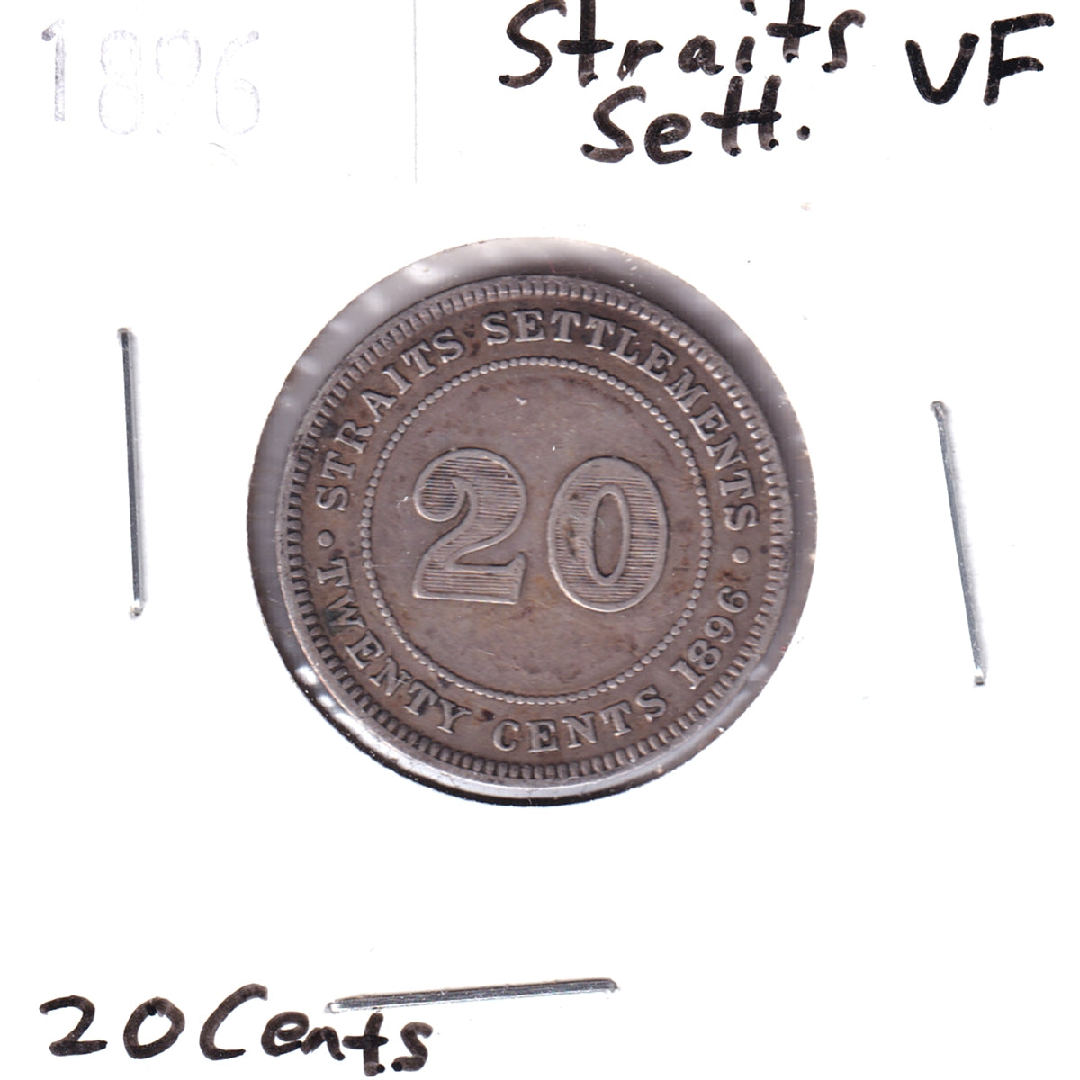 Straits Settlements 1896 20 Cents Very Fine (VF20)