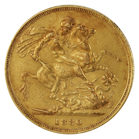 Great Britain 1880 Without Initials Gold Sovereign VF-EF (VF30)