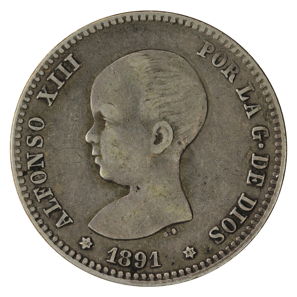 Spain 1891 Peseta VF-EF (VF30) $