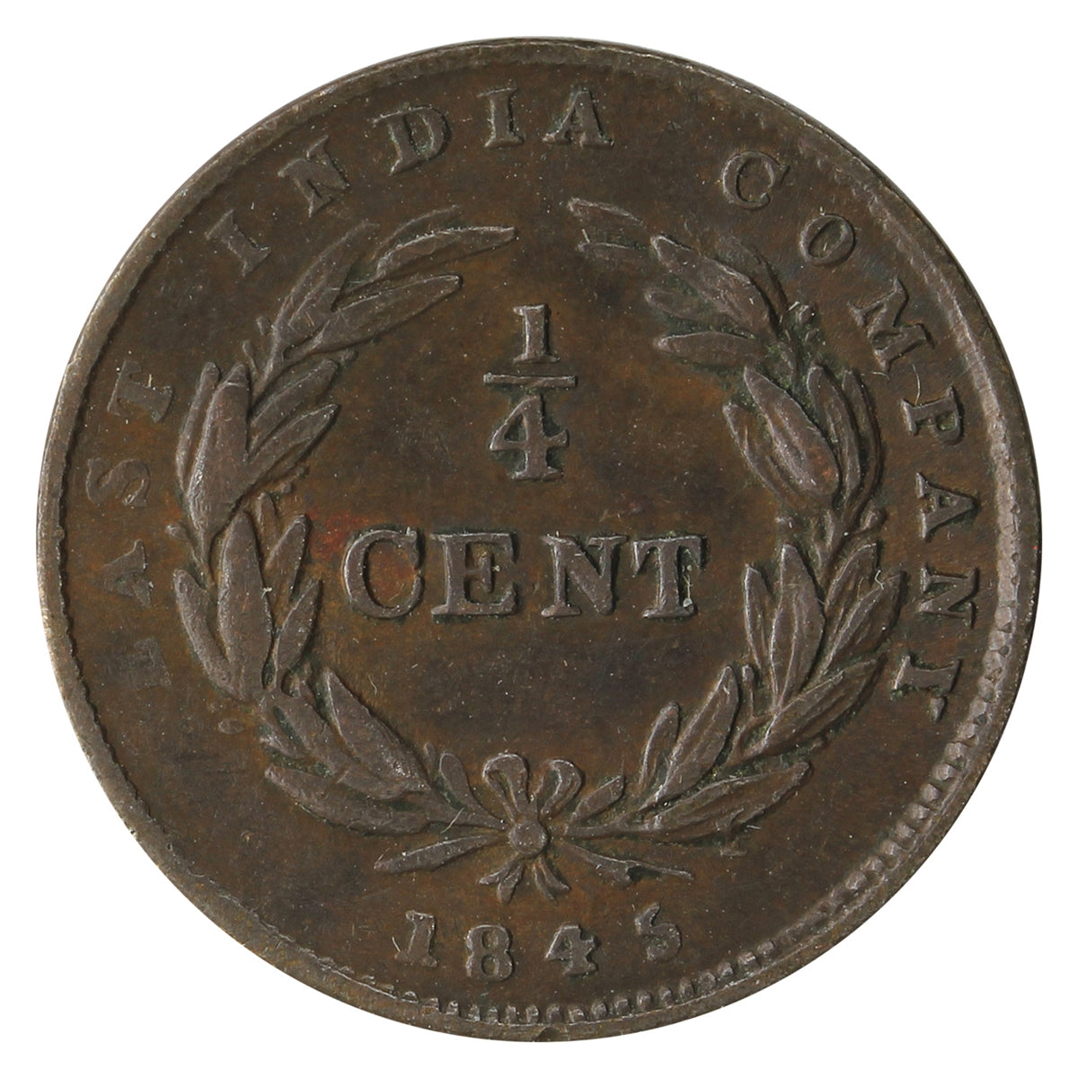 Straits Settlements 1845 EIC 1/4 Cent VF-EF (VF30) $