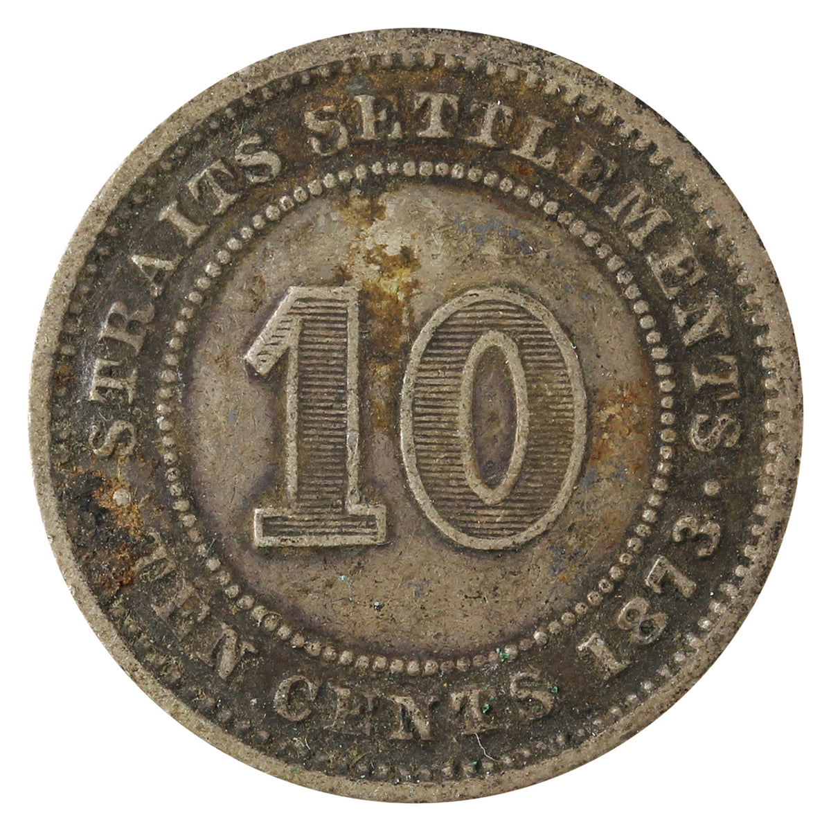 Straits Settlements 1873 10 Cents F-VF (F15) $