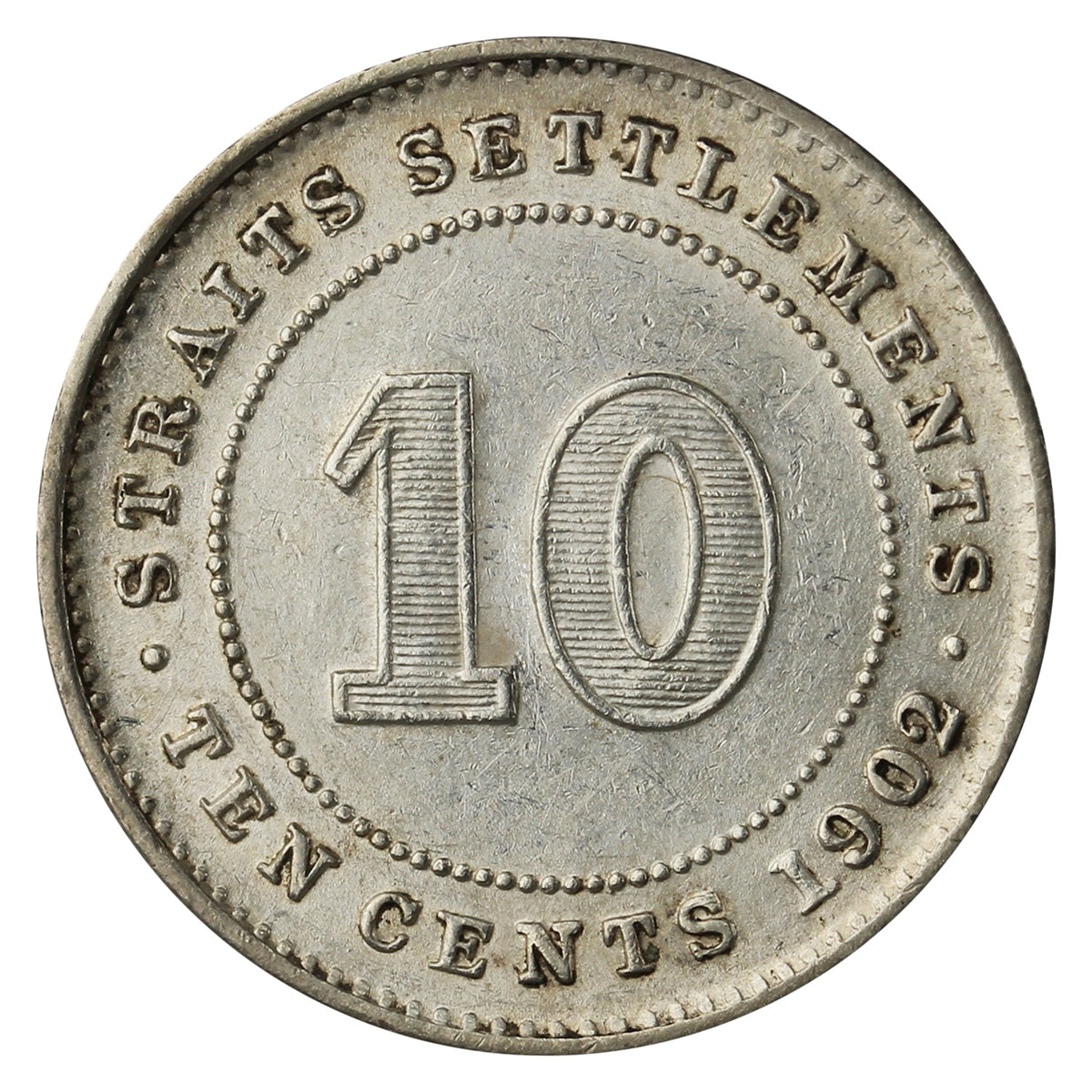 Straits Settlements 1902 10 Cents Extra Fine (EF40) $