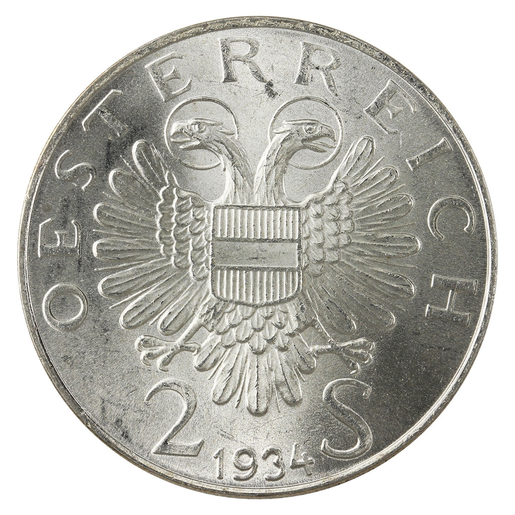 Austria 1934 Engelbert Dollfuss 2 Schillings Choice Brilliant Uncirculated (MS64)