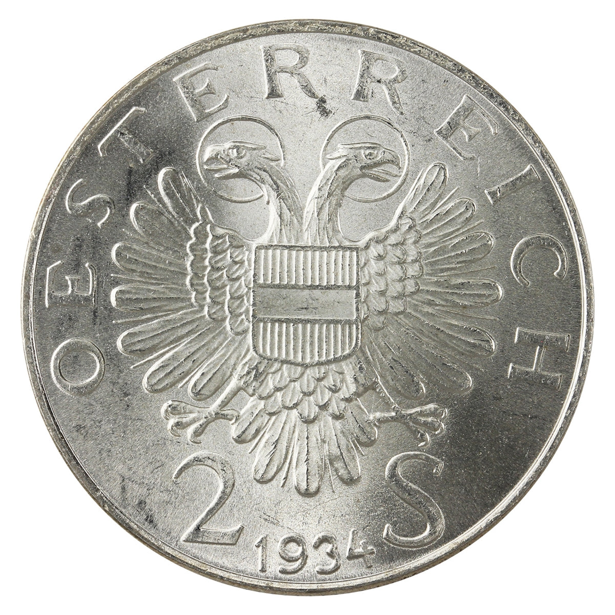 Austria 1934 Engelbert Dollfuss 2 Schillings Choice Brilliant Uncirculated (MS64)