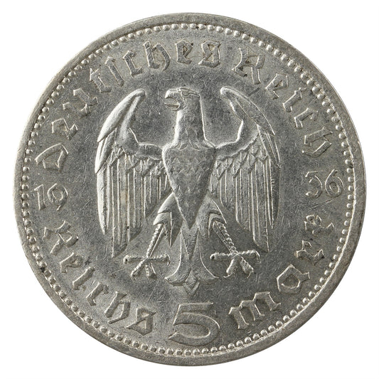 German Third Reich 1936A Hindenburg 5 Marks VF-EF (VF30)