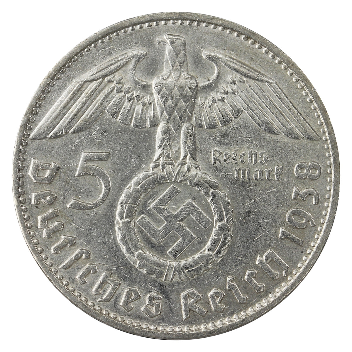 German Third Reich 1938D 5 Marks Extra Fine (EF40)