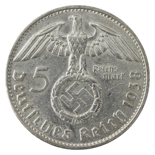 German Third Reich 1938D 5 Marks Extra Fine (EF40)