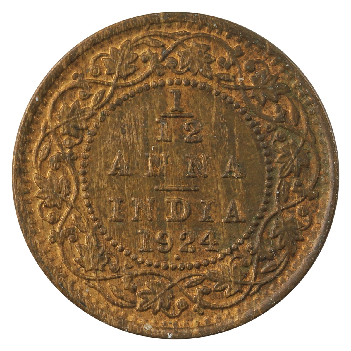 India 1924 1/12 Anna Almost Uncirculated (AU50)