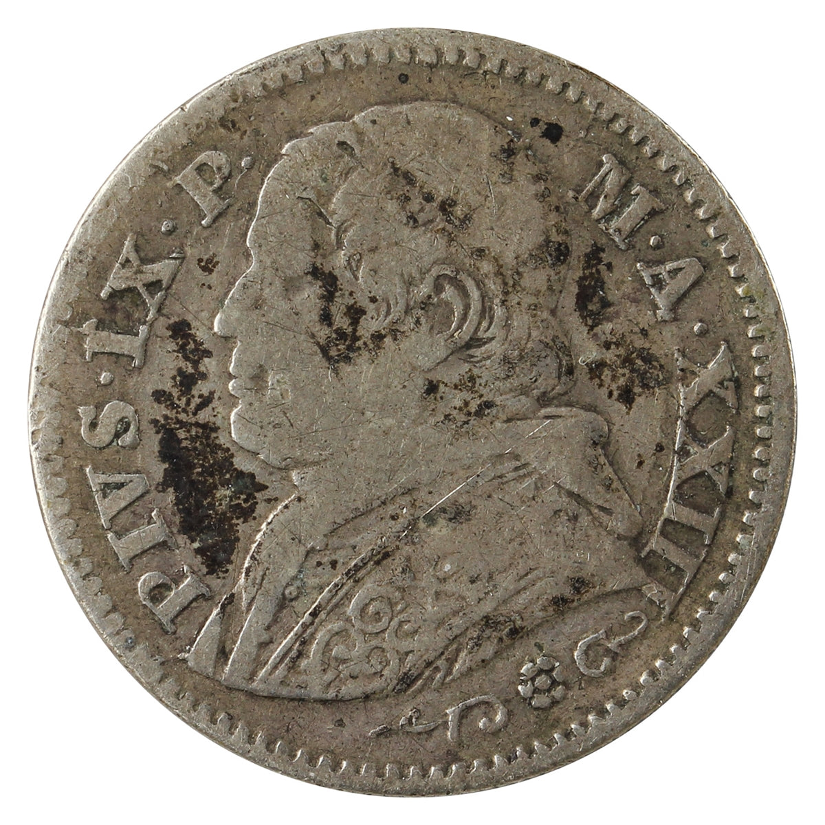 Italy 1869R XXIII Papal 10 Soldi Very Fine (VF20)