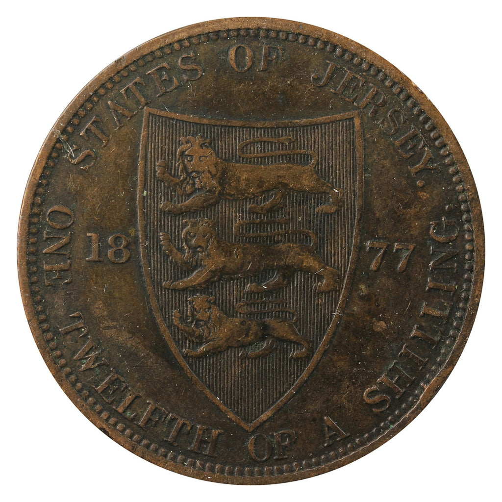 Jersey 1877H 1/12 Shilling VF-EF (VF30)