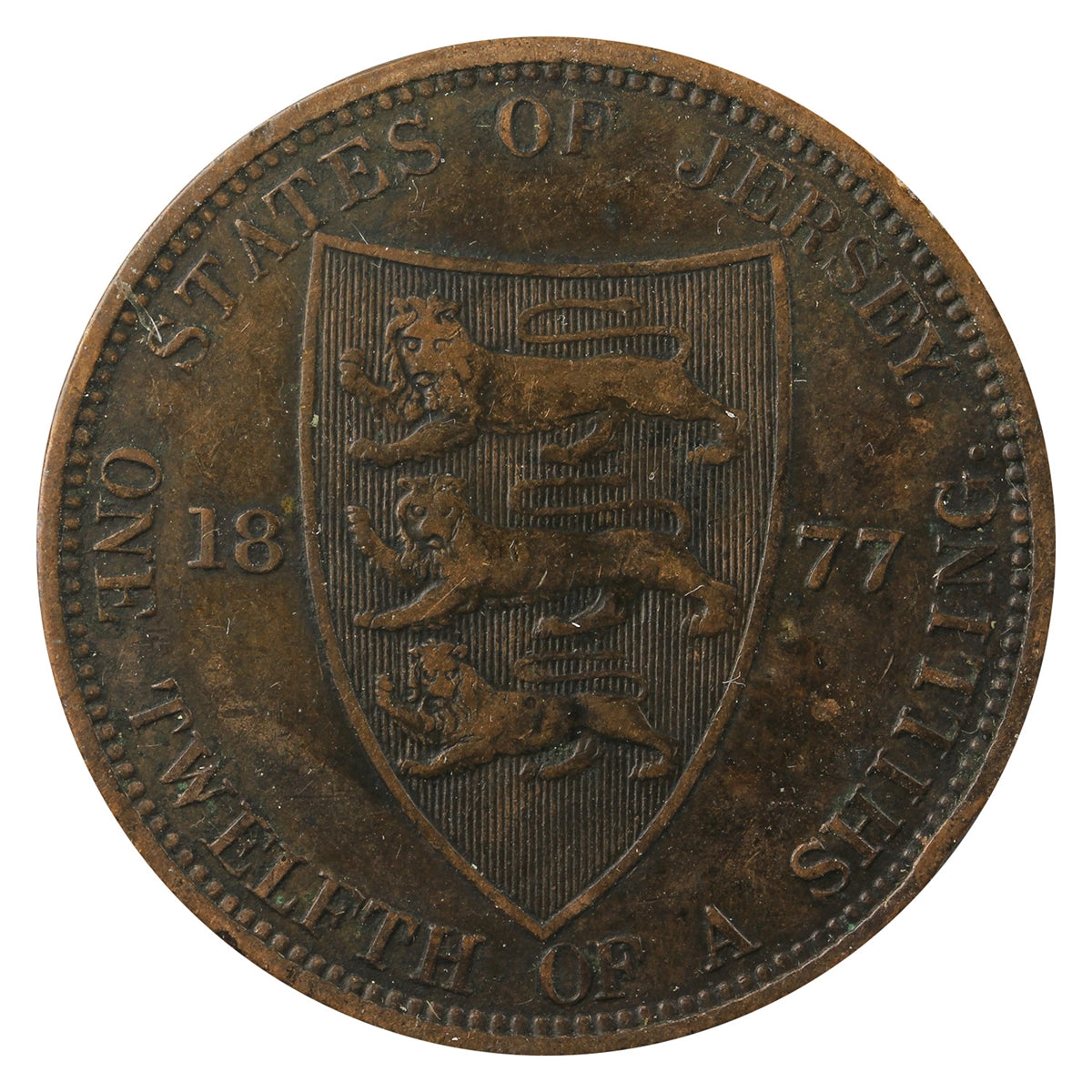 Jersey 1877H 1/12 Shilling VF-EF (VF30)