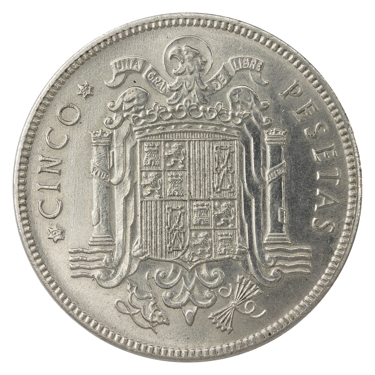 Spain 1949 50 5 Pesetas Brilliant Uncirculated (MS63)