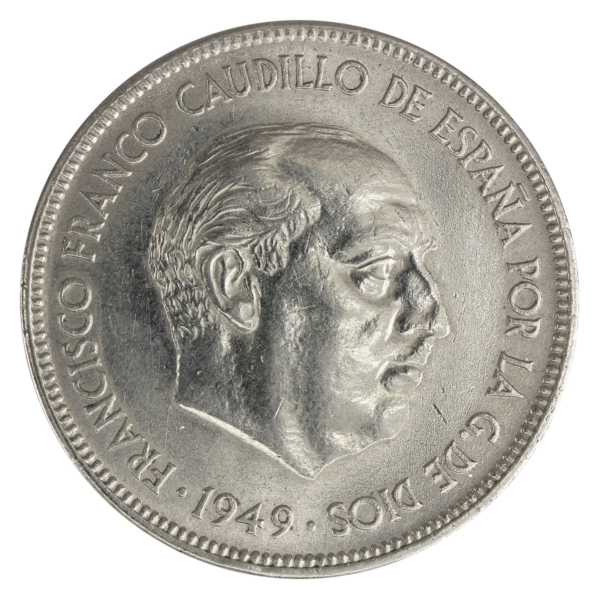 Spain 1949 50 5 Pesetas Brilliant Uncirculated (MS63)