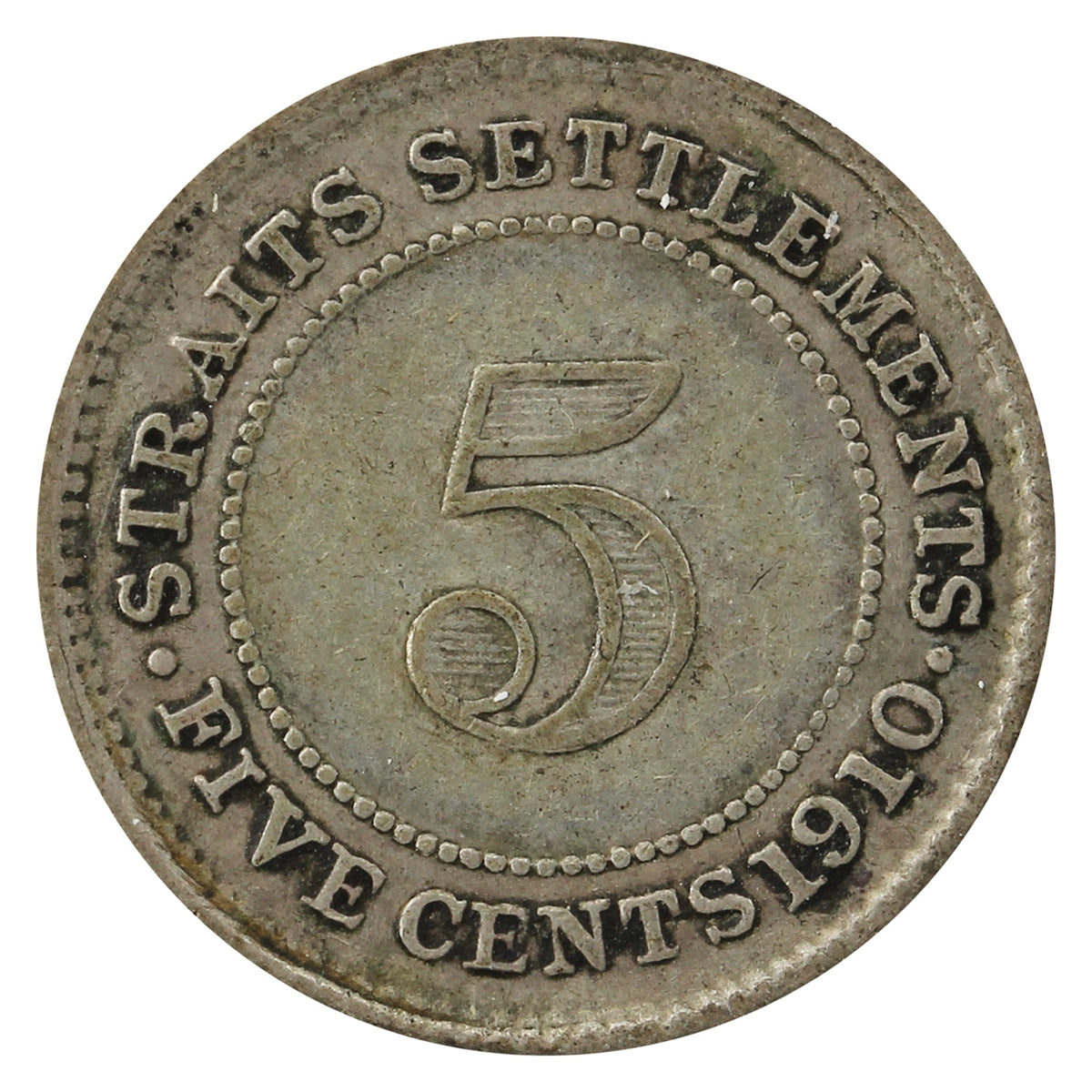 Straits Settlements 1910B 5 Cents F-VF (F15)