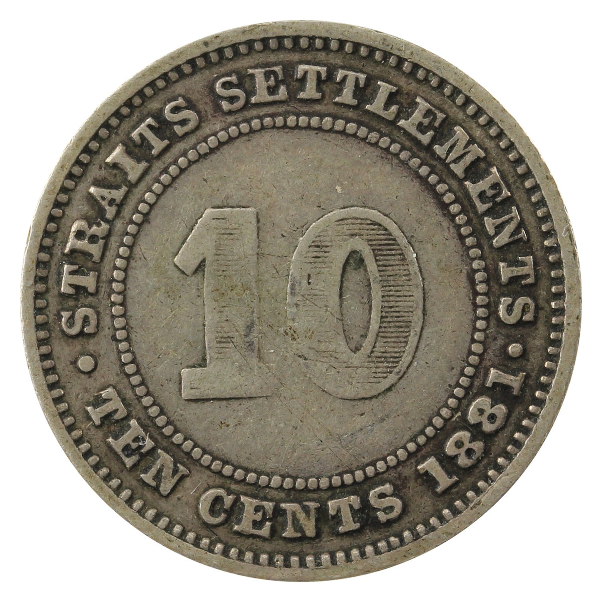 Straits Settlements 1881 10 Cents Fine (F12)