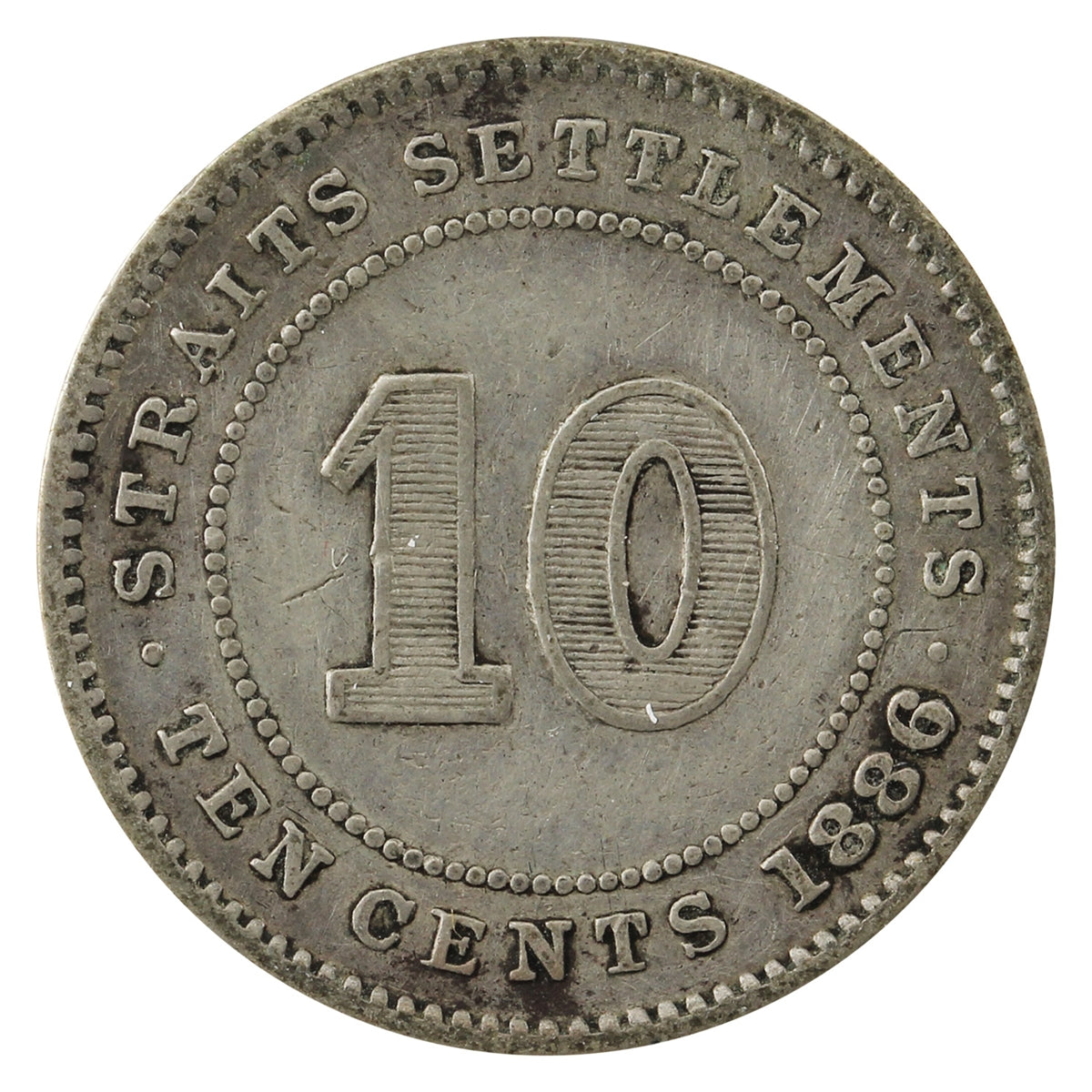 Straits Settlements 1886 10 cents Fine (F12)