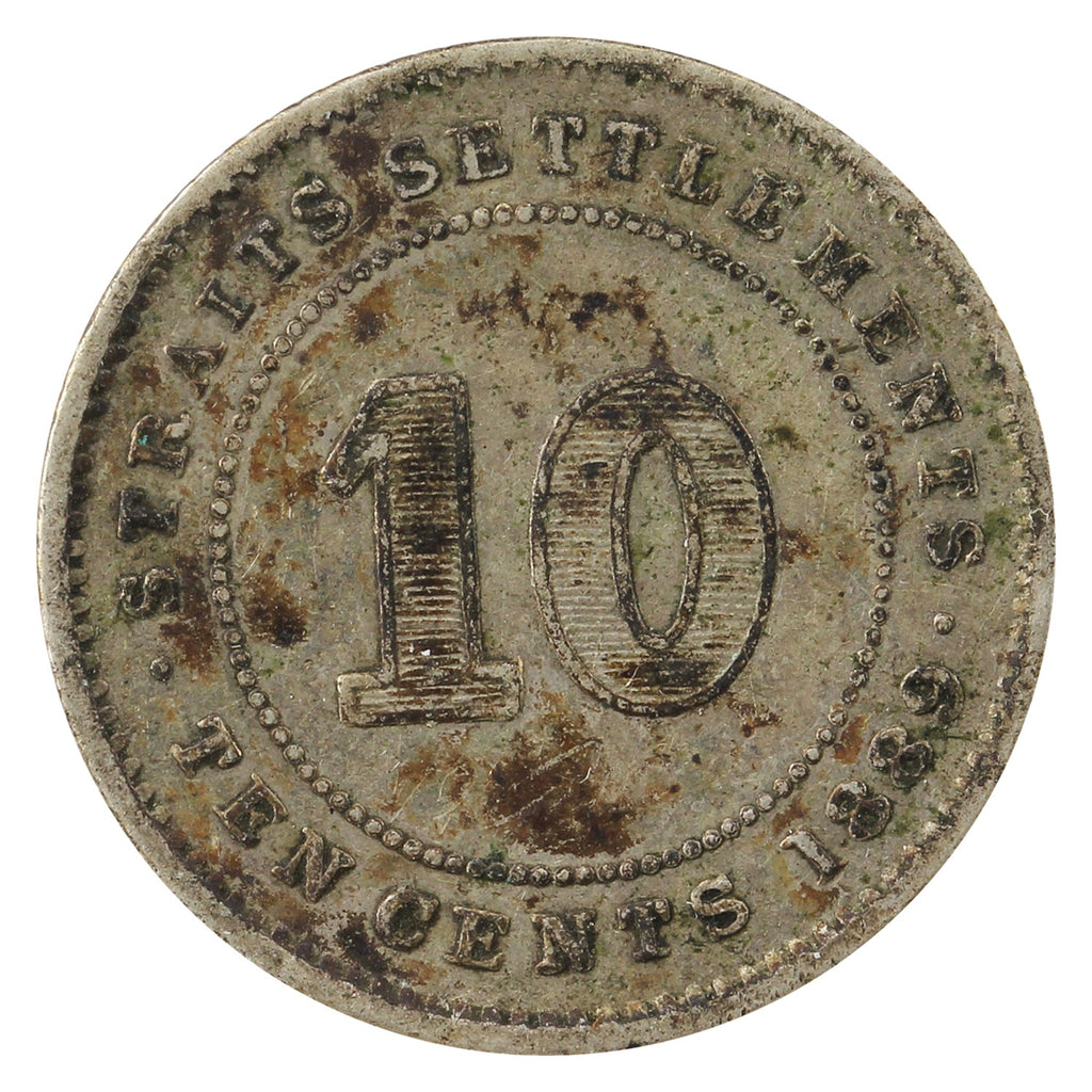 Straits Settlements 1889 10 Cents Fine (F12)