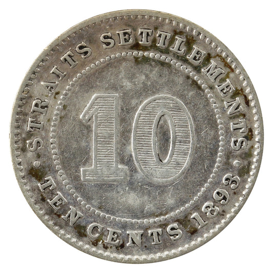 Straits Settlements 1893 10 Cents Very Fine (VF20)