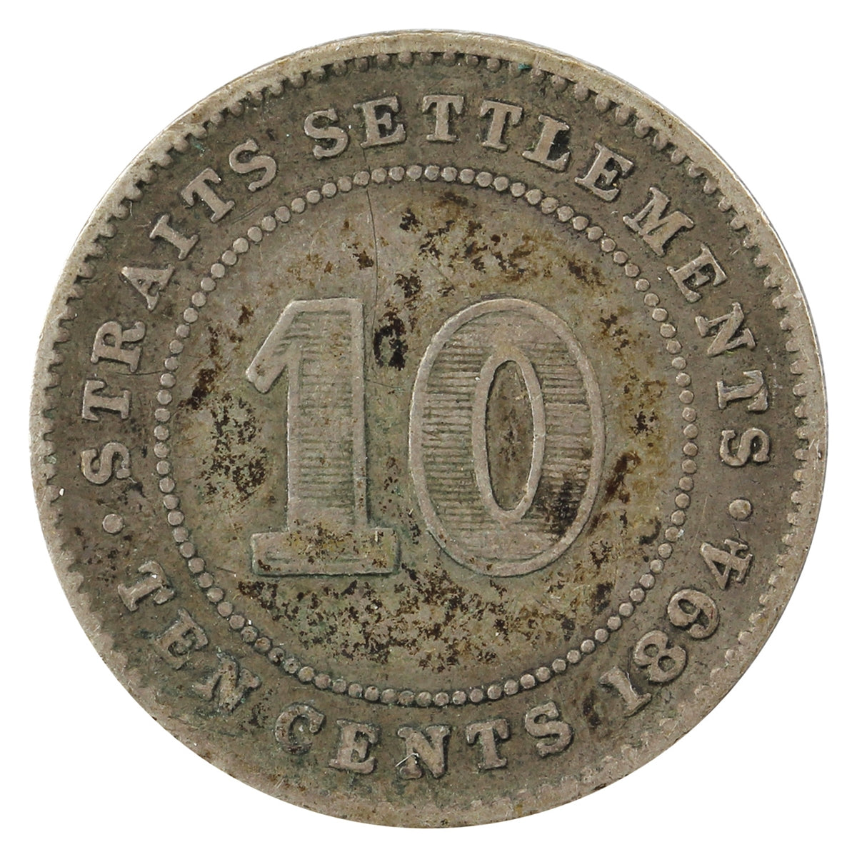 Straits Settlements 1894 10 Cents VG-F (VG10)