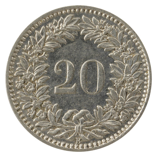 Switzerland 1929B 20 Rappen Almost Uncirculated (AU50)