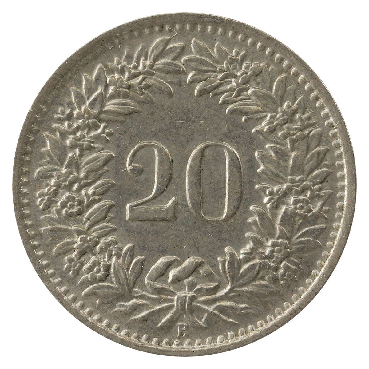 Switzerland 1945B 20 Rappen Almost Uncirculated (AU50)
