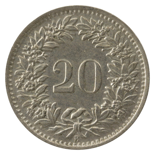 Switzerland 1945B 20 Rappen Almost Uncirculated (AU50)