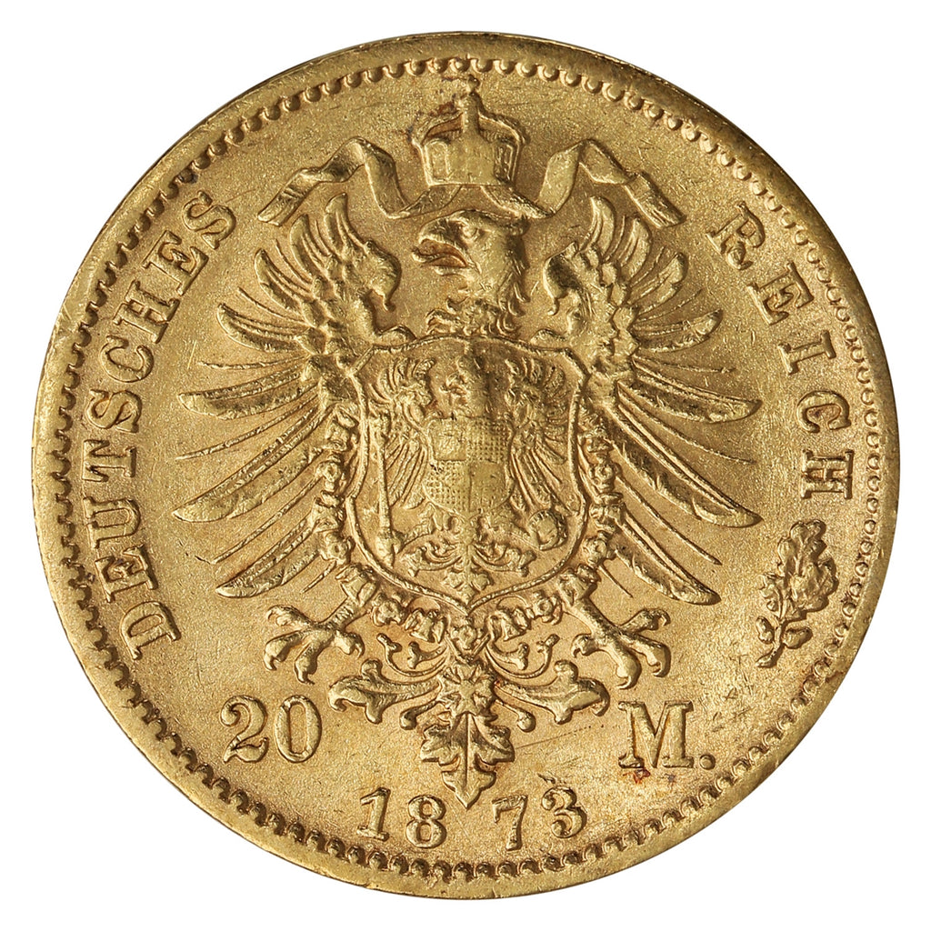 German States 1873C Prussia Gold 20 Mark EF-AU (EF45)