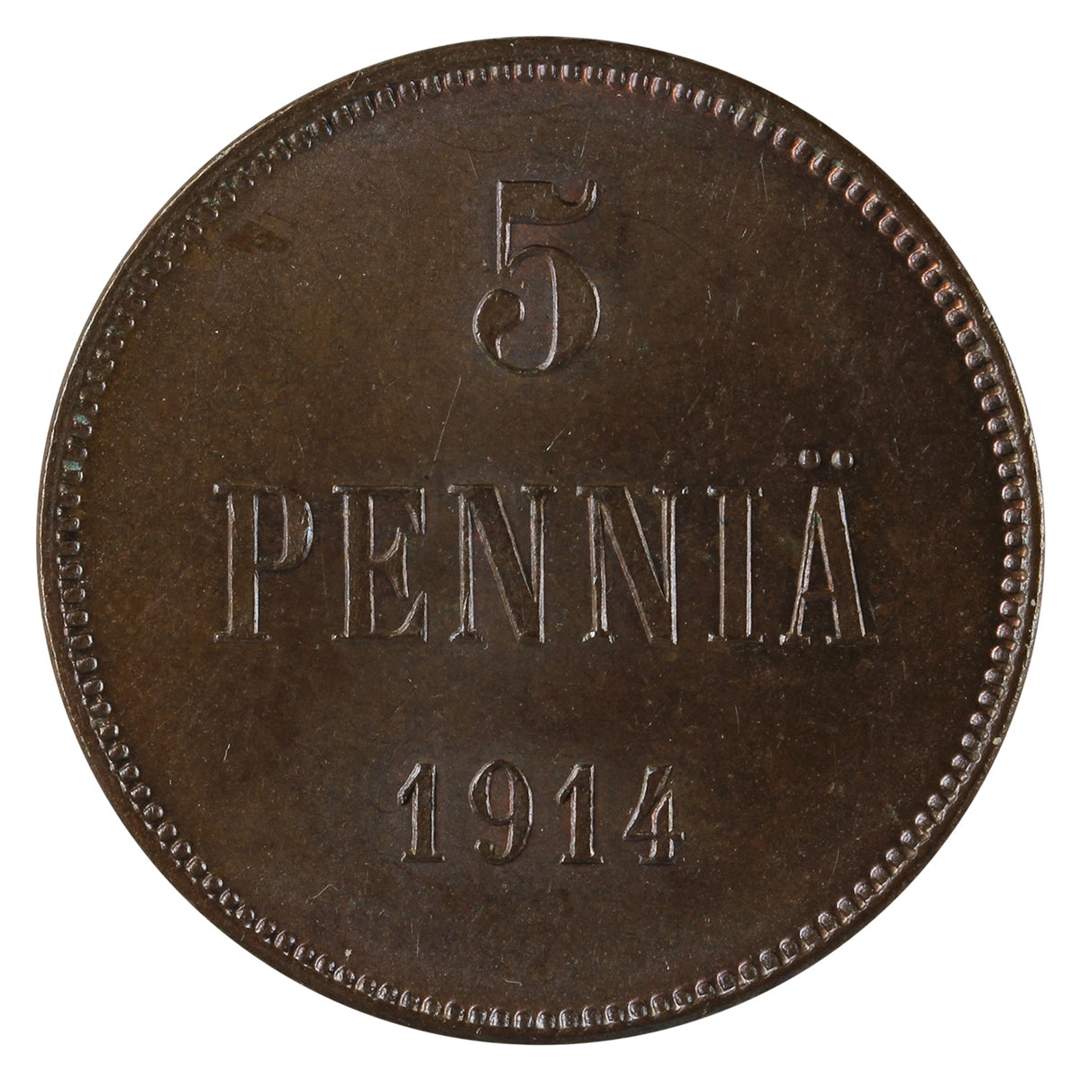 Finland 1914 5 Pennia Brilliant Uncirculated (MS63) Lustrous Brown $
