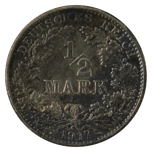 German Empire 1917G 1/2 Mark Almost Uncirculated (AU50) $