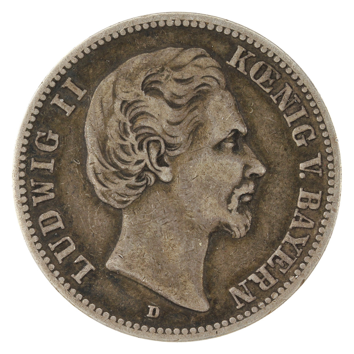 German States 1876D Bavaria 2 Marks Fine (F12) $