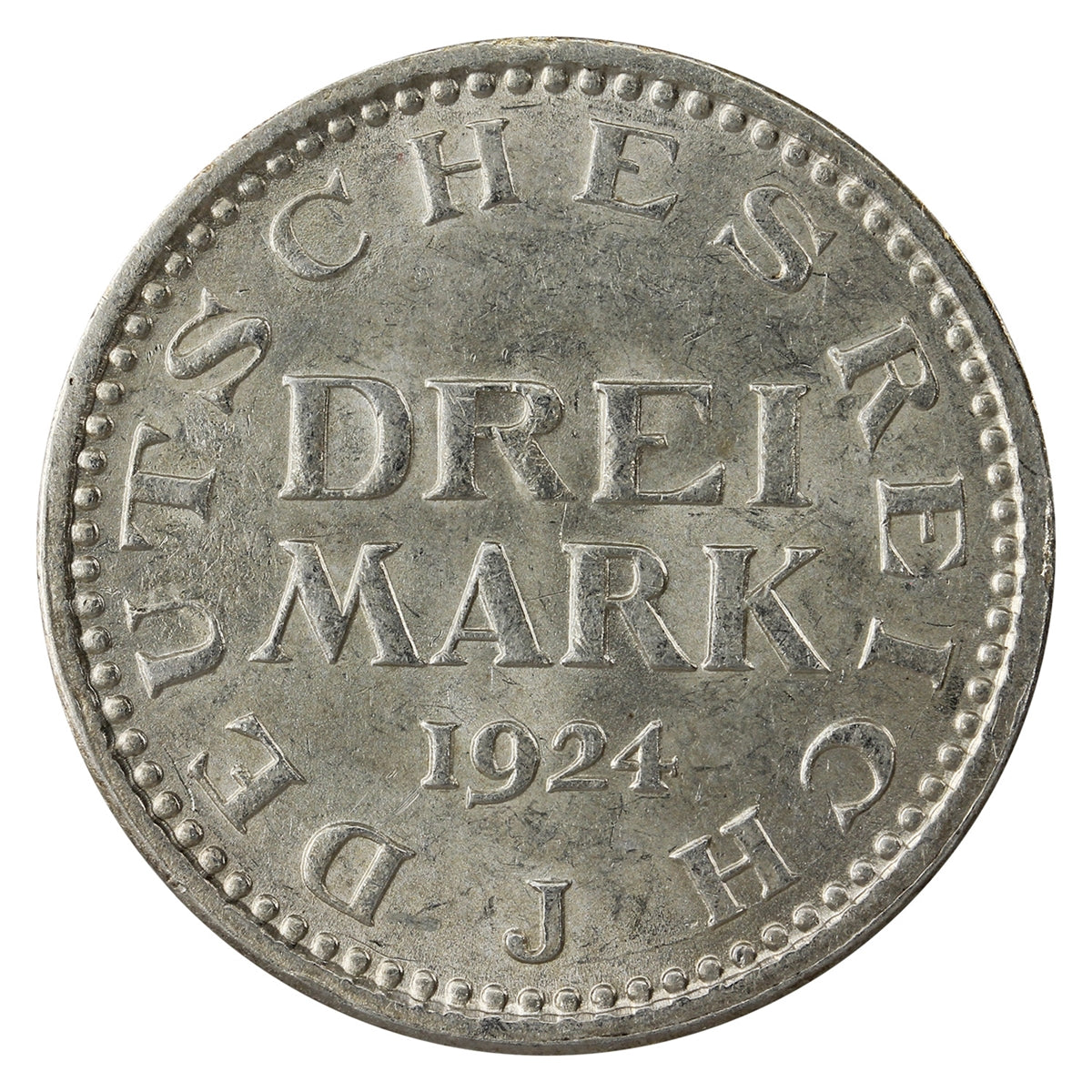 German Weimar Republic 1924J 3 Marks AU-UNC (AU55) $