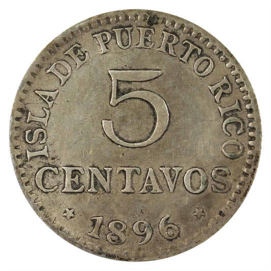 Puerto Rico 1896 5 Centavos Very Fine (VF-20) $