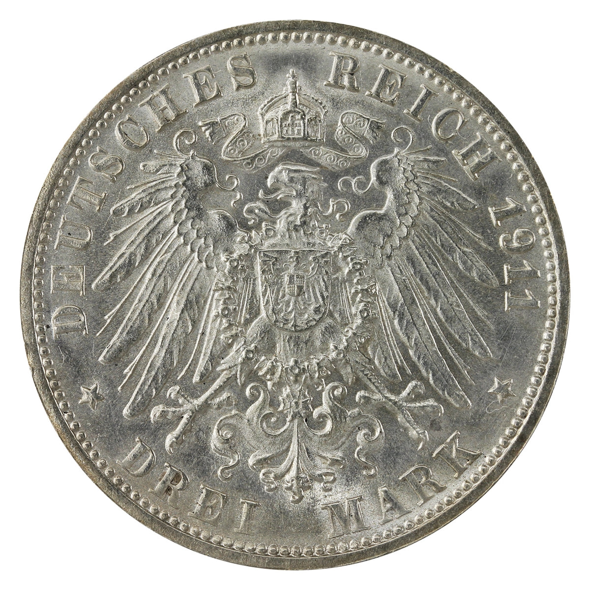 German States 1911F Wurttemberg 3 Mark AU-UNC (AU55) $