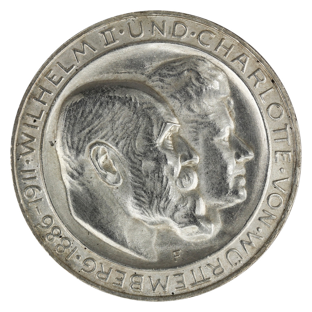 German States 1911F Wurttemberg 3 Mark AU-UNC (AU55) $