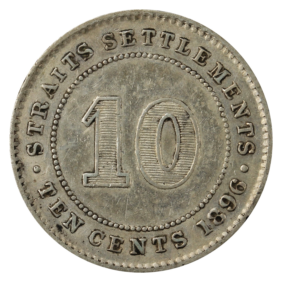 Straits Settlements 1896 10 Cents Extra Fine (EF40) $