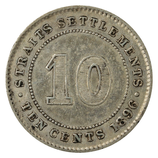 Straits Settlements 1896 10 Cents Extra Fine (EF40) $
