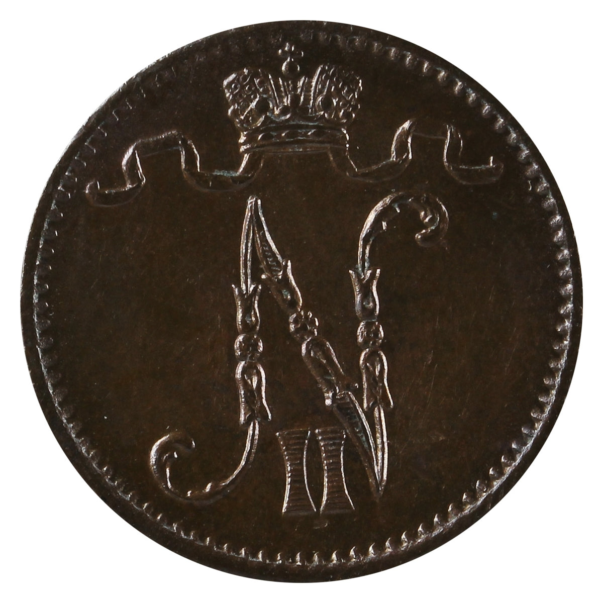 Finland 1900 Penni Brilliant Uncirculated (MS63) Lustrous Brown